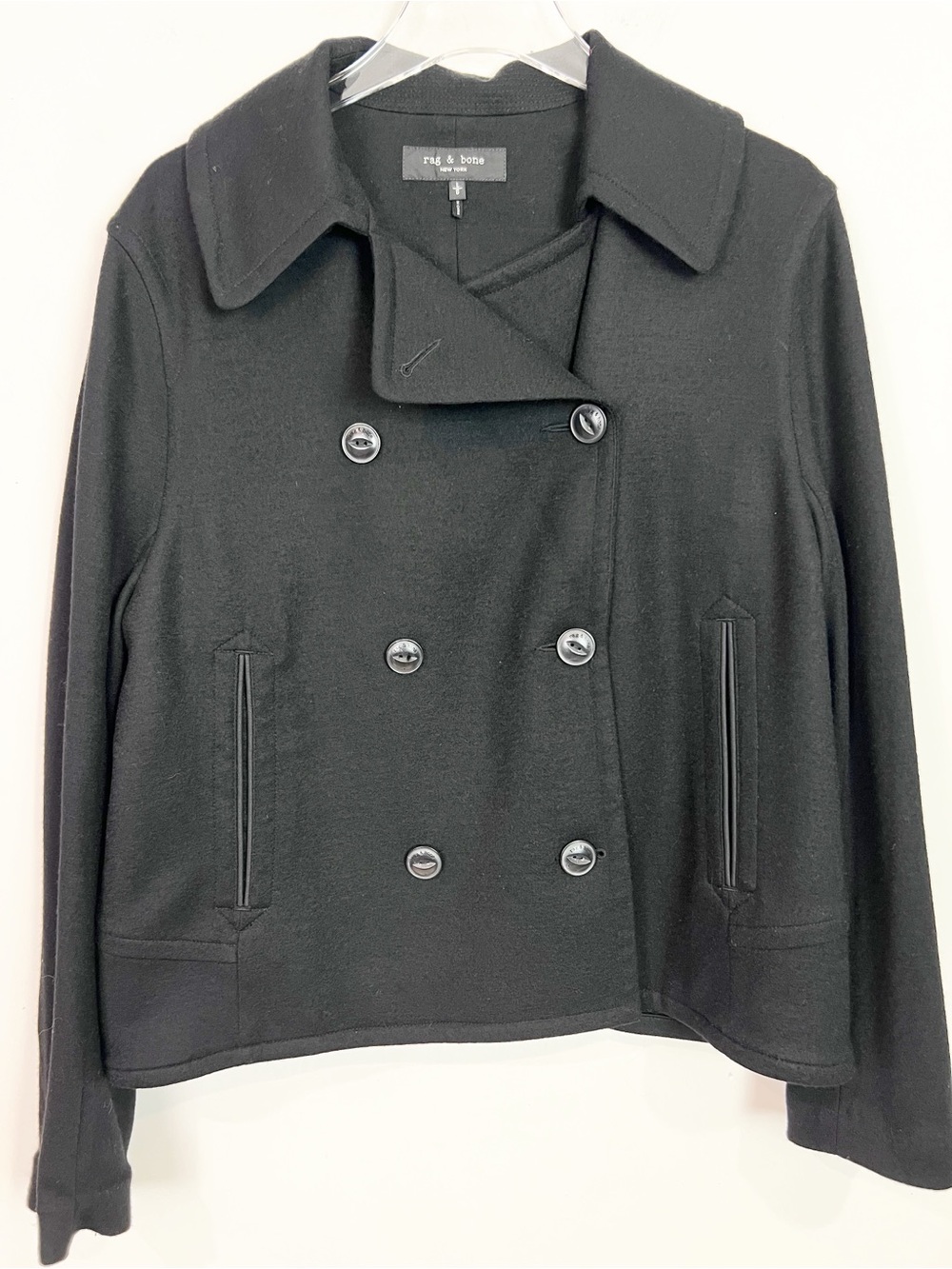 RAG & BONE BLACK WOOL DOUBLE BREASTED PEA COAT SZ LARGE